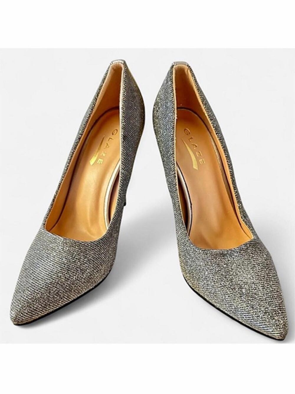 5.5 high heels silver black glitter point toe pumps glam party shoes cocktail